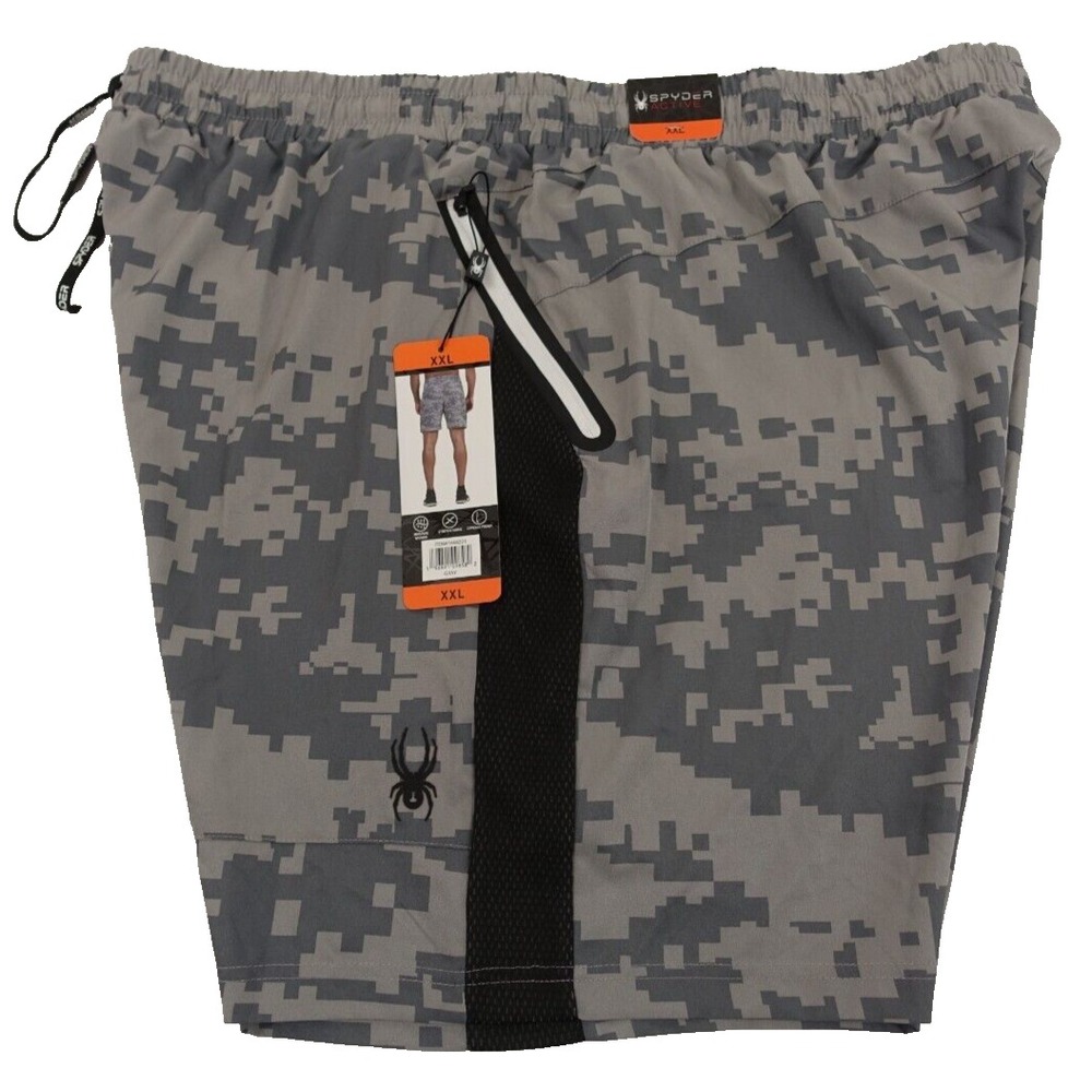 Spyder Active Shorts Men XXL Tech Zip Pockets Stretch Camo Elastic Waist